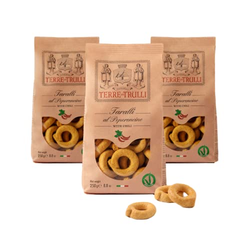 Terre Dei Trulli Taralli Pugliesi mit Chili - 3 Packungen à 250g | Gesunder Snack für Eine Schnelle und Leckere Mahlzeit | Gesunde Snacks, Salzige Snacks, Healthy Snacks von Terre dei Trulli