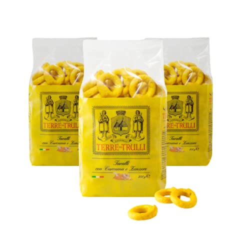 Terre Dei Trulli Taralli Pugliesi mit Kurkuma und Ingwer - 3 Packungen à 250g | Gesunder Snack für Eine Schnelle und Leckere Mahlzeit | Gesunde Snacks, Salzige Snacks, Healthy Snacks von Terre dei Trulli