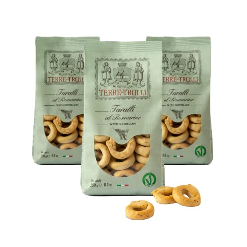 Terre Dei Trulli Taralli Pugliesi mit Rosmarin - 3 Packungen à 250g | Gesunder Snack für Eine Schnelle und Leckere Mahlzeit | Gesunde Snacks, Salzige Snacks, Healthy Snacks von Terre dei Trulli