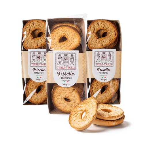 Terre Dei Trulli Traditionelle Friselle - 3 Packungen á 300g | Handgemachte Friselle | Gesunder Snack für Eine Schnelle und Leckere Mahlzeit | Gesunde Snacks, Salzige Snacks, Healthy Snacks von Terre dei Trulli