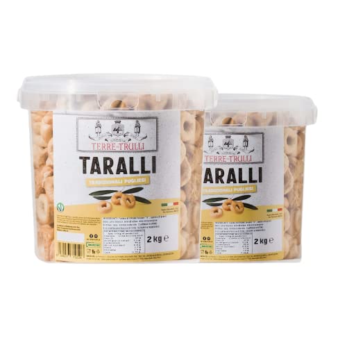 Terre Dei Trulli Traditionelle Taralli Pugliesi - 2 Eimer à 2 kg | Gesunder Snack für Eine Schnelle und Leckere Mahlzeit | Gesunde Snacks, Salzige Snacks, Healthy Snacks von Terre dei Trulli