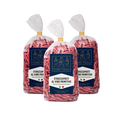 Terre Dei Trulli Strozzapreti Mit Primitivo-Wein - 3 Packungen à 500g | Traditionelle Handwerkliche Pasta aus 100% Italienischem Hartweizengrieß | Made in Italy von Terre dei Trulli