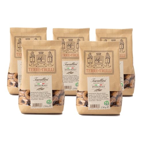 Terre Dei Trulli Vollkorn Tarallini Pugliesi - 5 Packungen à 230 g | Gesunder Snack für Eine Schnelle und Leckere Mahlzeit | Gesunde Snacks, Salzige Snacks, Healthy Snacks von Terre dei Trulli