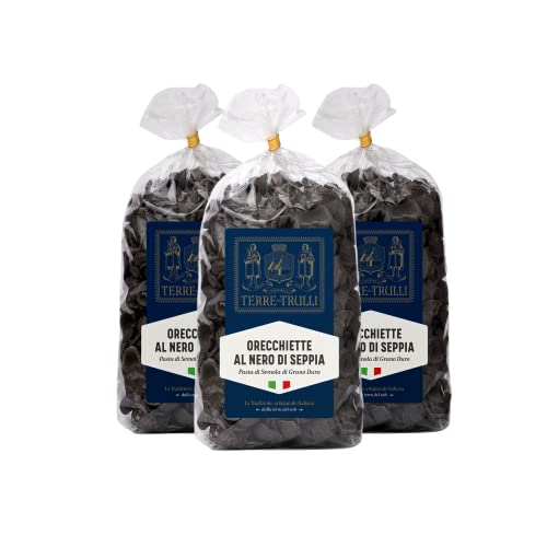 Terre Dei Trulli Tintenfischtinten Orecchiette - 3 Packungen à 500g | Traditionelle Handwerkliche Pasta aus 100% Italienischem Hartweizengrieß | Made in Italy von Terre dei Trulli