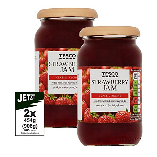 Tesco STRAWBERRY JAM Classic Recipe 2x 454g (908g) - britische Erdbeermarmenlade, Marmalade von Tesco