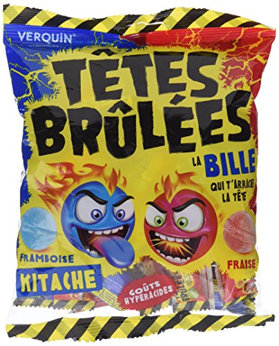 Tetes Brulees Paint Billes Extra Saure Bonbons Challenge Tüte mit gefüllten Erdbeerbonbons zum färben der Zunge von Tetes Brulees