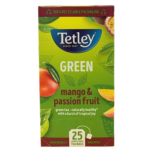 Mango & Passion Fruit Grüner Tee Umschläge mit Etikett 25 Teebeutel von Tetley