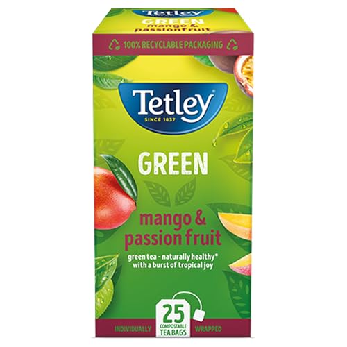 Mango & Passionsfrucht Grüntee Schnur & Etikett Umschläge 25 Teebeutel von Tetley