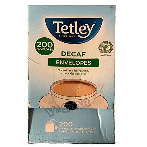 TETLEY Teebeutel – einzeln mit Briefumschlag – einzeln verpackte Teebeutel – 100 % schwarzer Tee – 100 % schwarzer Tee – 100 % schwarzer Tee (Decaf-Box (200 Teebeutel)) von Tetley