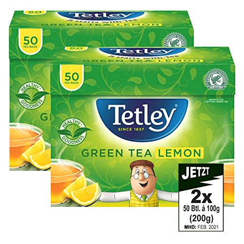 Tetley Green Tea Lemon 2x 50 Btl. 100g (200g) - grüner Tee mit Zitronengeschmack von Tetley