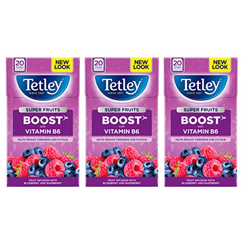 Tetley Super Fruits Boost Heidelbeer- & Himbeertee, 20er Pack Teebeutel, 3er Pack von Tetley