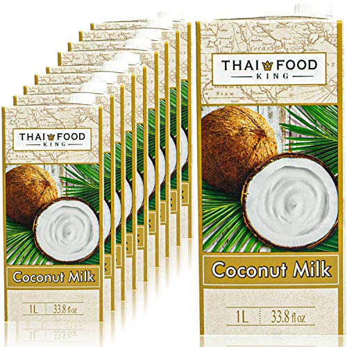 Thai Food King - 10er Pack Premium Kokosmilch 1 Liter - Original Kokosnussmilch cremig ideal zum Kochen, Backen und für Desserts - Coconut Milk mit hohem Kokos Anteil von Thai Food King