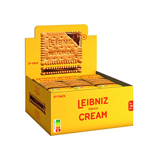 LEIBNIZ Cream Choco, Thekenaufsteller, 2 knusprige Butterkekse mit zarter Schokoladencreme, praktischer 2er Pack-Aufsteller (18 x 38 g) von The Bahlsen Family