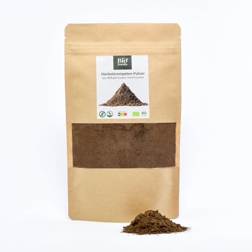 Bio-Herbsttrompeten Pulver (1 x 125g) | 100% getrocknete Herbsttrompeten | Rohkostqualität | BIO europäische Pilze | aus kontrolierter Wildsammlung von The Bio Foods