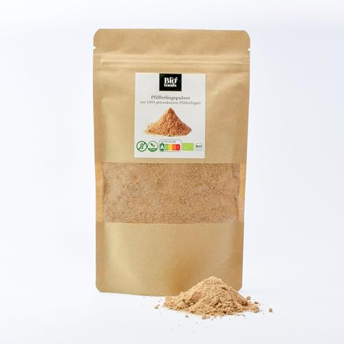 Bio-Pfifferlingspulver, 100% getrocknete Pfifferlinge (1 x 125g), Rohkostqualität | BIO europäische Pilze | aus kontrolierter Wildsammlung von The Bio Foods
