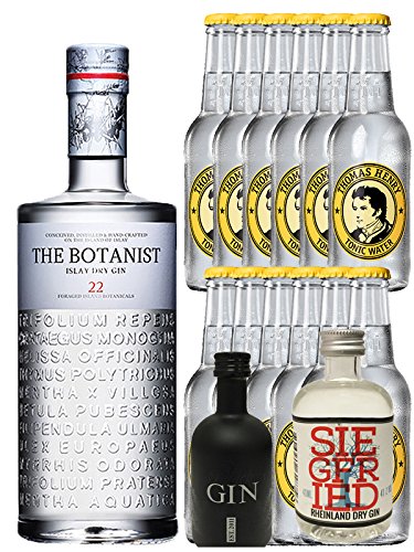 Gin-Set The Botanist Islay Dry Gin 0,7 Liter + Black Gin Gansloser Deutschland 5cl + Siegfried Dry Gin Deutschland 4cl + 12 x Thomas Henry Tonic Water 0,2 Liter von The Botanist