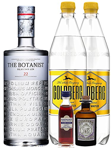 Gin-Set The Botanist Islay Dry Gin 0,7 Liter + Haymans Sloe Gin 5cl + Monkey 47 Schwarzwald Dry Gin 5cl MINIATUR + 2 x Goldberg Tonic Water 1,0 Liter von The Botanist