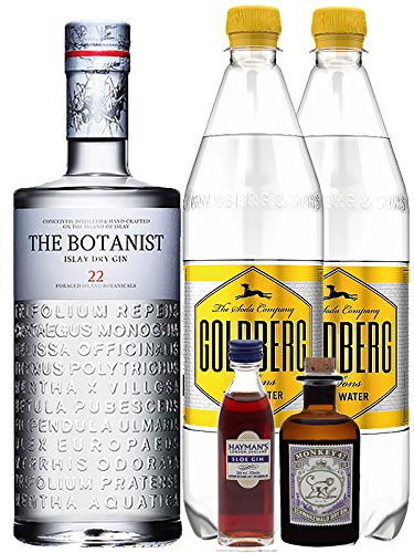 Gin-Set The Botanist Islay Dry Gin 0,7 Liter + Haymans Sloe Gin 5cl + Monkey 47 Schwarzwald Dry Gin 5cl MINIATUR + 2 x Goldberg Tonic Water 1,0 Liter von The Botanist