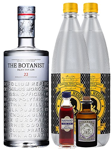 Gin-Set The Botanist Islay Dry Gin 0,7 Liter + Haymans Sloe Gin 5cl + Monkey 47 Schwarzwald Dry Gin 5cl MINIATUR + 2 x Thomas Henry Tonic Water 1,0 Liter von The Botanist