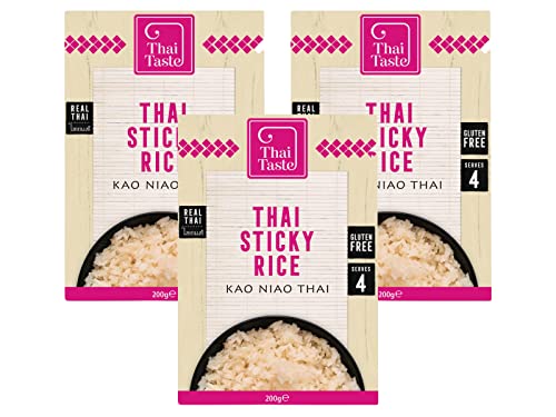 Thai Taste Sticky Rice | Echte thailändische und glutenfreie Begleitung zu herzhaften Gerichten und süßen Snacks oder leckeren Desserts | Packung mit 3 x 200 g von The Bramble Bay