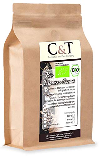 C&T Bio Espresso Crema | Cafe 2 x 500 g gemahlen im Kraftpapierbeutel Kaffee für Siebträger, Vollautomaten, Espressokocher von The Coffee and Tea Company