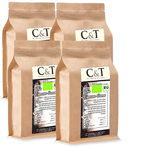 C&T Bio Espresso Crema | Cafe 4 x 1000 g gemahlen Gastro-Sparpack im Kraftpapierbeutel Kaffee für Siebträger, Vollautomaten, Espressokocher von The Coffee and Tea Company