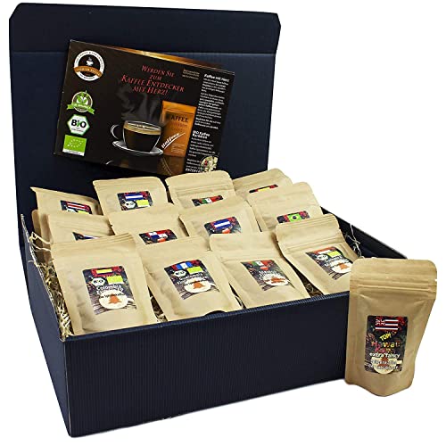 C&T Bio Fair Trade Kaffee Geschenk-Set | 13 Sorten á 20g Ganze Bohnen | Biologische & Fair gehandelte Kaffee Raritäten aus aller Welt + Überraschung | Geschenk für Männer und Frauen von C&T