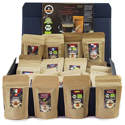 C&T Kaffee-Geschenkset Bio Fair-Trade 24 Päckchen á 20 g (Ganze Bohne) mit 24 Biologischen, Raritäten- und Fair gehandelten Kaffees plus Überraschung | Ostergeschenk | Geschenkbox von C&T