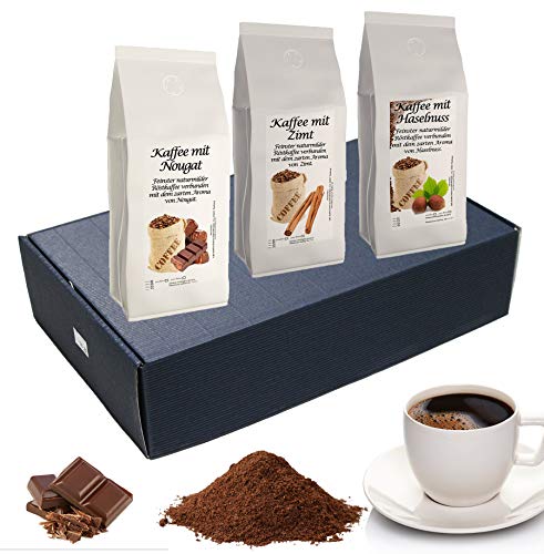 Geschenk Set Aromatisierter Kaffee Ganze Bohne 3 x 200 g (Nougat, Zimt und Haselnuss) von C&T