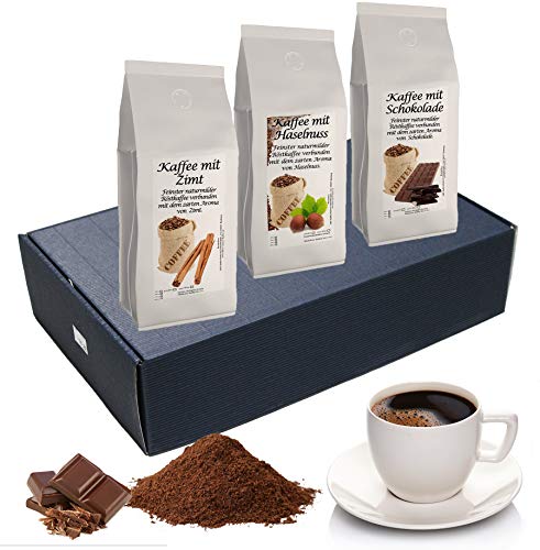 Geschenk Set Aromatisierter Kaffee Gemahlen 3 x 200 g (Haselnuss, Zimt und Schokolade) von C&T
