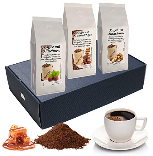 Geschenk Set Aromatisierter Kaffee Gemahlen 3 x 200 g (Haselnuss, Karamell und Macadamia) von The Coffee and Tea Company