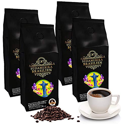 Kaffee Café Crema Brasil, mild & aromatisch, ganze Bohne, 2000 g, extra säurearm (4 x 500 g) von C&T