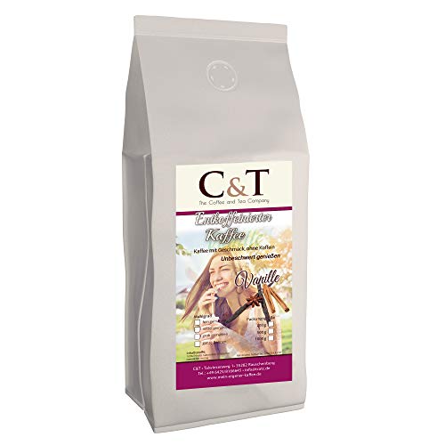 Kaffee mit Geschmack, ohne Koffein! Entkoffeinierter Kaffee mit natürlichen Aromen: Vanille (GANZE BOHNEN) (200 g) von C&T