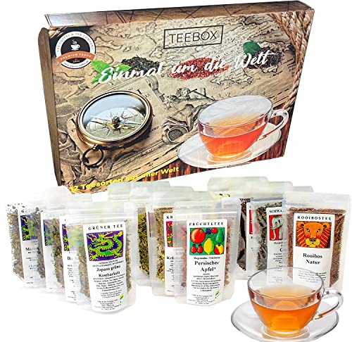 XXL Tee Geschenk Set großes Tee-Probierpaket "Einmal um die Welt " in aufregender, präsentfertiger Geschenkbox von C&T