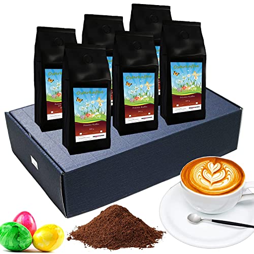 Oster Kaffee-Box, Ostern Geschenk - Tolle Box Mit 6 Sagenhaften Kaffees á 65g (Gemahlener Kaffee, Blauer Karton) von C&T