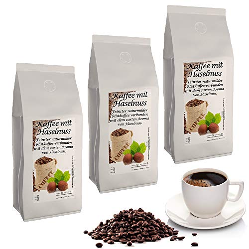 aromatisierter Kaffee Haselnuss, 3 x 1000 g ganze Bohne von C&T
