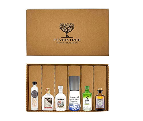 Gin Probierset Geschenkset - 6x verschiedene Gin Minis (Elephant, Gin Mare, Monkey, The Bonner, GVine, Friedrichs) + Fever-Tree Geschenkbox von The Duke-The Duke