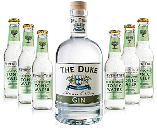 Gin Tonic Set - The Duke Munich Dry Gin 0,7l 700ml (45% Vol) + 6x Fever Tree Elderflower Tonic Water 200ml inkl. Pfand MEHRWEG von The Duke-The Duke