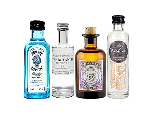 Gin mini 4er Set - Bombay Sapphire London Dry Gin 50ml (40% Vol) + Monkey 47 Schwarzwald Dry Gin 50ml (47% Vol) + The Botanist Islay Dry Gin 50ml (46% Vol) + Friedrichs Dry Gin 4cl (45% Vol) von The Duke-The Duke
