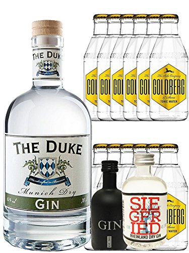 Gin-Set The Duke München Dry BIO Gin 0,7 Liter + Black Gin Gansloser Deutschland 5cl + Siegfried Dry Gin Deutschland 4cl + 12 x Goldberg Tonic Water 0,2 Liter von The Duke