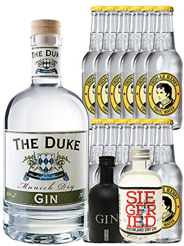 Gin-Set The Duke München Dry BIO Gin 0,7 Liter + Black Gin Gansloser Deutschland 5cl + Siegfried Dry Gin Deutschland 4cl + 12 x Thomas Henry Tonic Water 0,2 Liter von The Duke