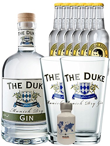 Gin-Set The Duke München Dry BIO Gin 0,7 Liter + Nordes Atlantic Gin 0,05 Liter Miniatur + 6 Thomas Henry Tonic Water 0,2 Liter + 2 x The Duke Long Drink Glas 0,3 Liter von The Duke