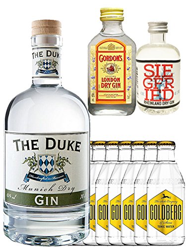 Gin-Set The Duke München Dry BIO Gin 0,7 Liter + Siegfried Dry Gin Deutschland 4cl + Gordons Dry Gin 5cl + 8 x Goldberg Tonic Water 0,2 Liter von The Duke