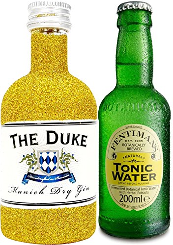 Gin Tonic Bling Bling Mini Probierset - The Duke Munich Dry Gin 50ml (45% Vol) Glitzerflasche Gold + Fentimans Tonic Water 200ml inkl. Pfand MEHRWEG -[Enthält Sulfite] von The Duke-The Duke