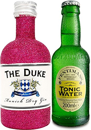 Gin Tonic Bling Bling Mini Probierset - The Duke Munich Dry Gin 50ml (45% Vol) Glitzerflasche Hot Pink + Fentimans Tonic Water 200ml inkl. Pfand MEHRWEG -[Enthält Sulfite] von The Duke-The Duke