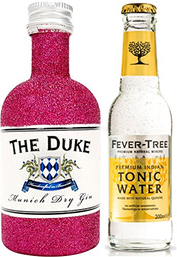 Gin Tonic Bling Bling Mini Probierset - The Duke Munich Dry Gin 50ml (45% Vol) Glitzerflasche Hot Pink + Fever-Tree Tonic Water 200ml inkl. Pfand MEHRWEG -[Enthält Sulfite] von The Duke-The Duke