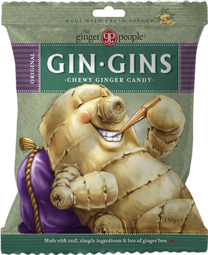 The Ginger People GIN GINS Original-Ingwer-Kaubonbon – Anti-Brechreiz und Verdauungshilfe, einzeln verpacktes gesundes Bonbon – Original-Ingwer-Geschmack – 150 g – (12er-Pack) von The Ginger People