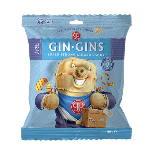 The Ginger People GIN GINS Super Strength Chewy Ginger Candy - Anti-Nausea and Digestion Aid, Individually Wrapped Healthy Candy - Super Strength Ginger Flavor - 60g Bag - Pack of 12 The Ginger People GIN GINS Super Strength Chewy Ginger Candy - Anti-Nausea and Digestion Aid, Individually Wrapped Healthy Candy - Super Strength Ginger Flavor - 60g Bag - Pack of 12 von The Ginger People