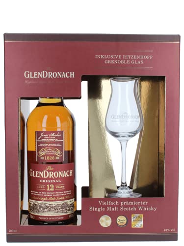 The GlenDronach - 12 Jahre - Geschenkset mit Ritzenhoff Tasting Glas - Highland Single Malt Scotch Whisky - (1 x 0.7 L) von Glendronach