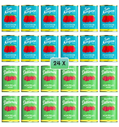 Sapor Design SAN MARZANO Tomaten aus Italien | Die besten Tomaten der Welt im Set | Dosentomaten, San Marzanos | Viele Varianten (San Marzano + Datterini (Türkis-grün), 24 Dosen) von The Great Canadian Tea